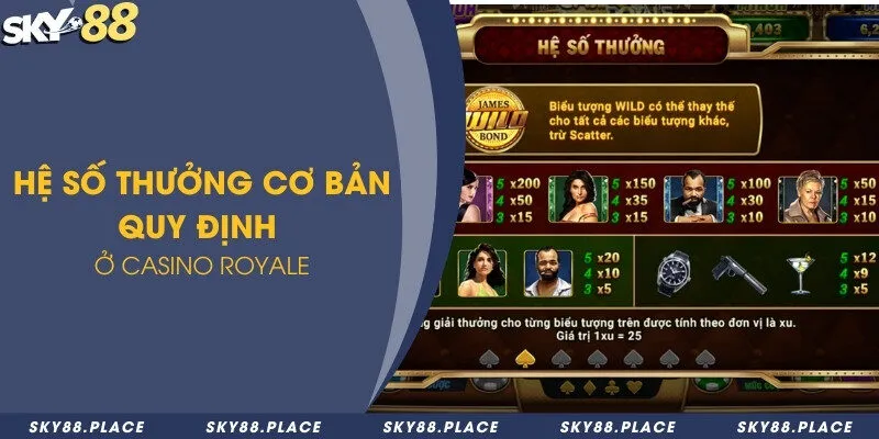 Cách chơi Casino Royale - Nổ hũ dành cho tín đồ thích sự kịch tính 2 Hệ số thưởng cơ bản quy định ở Casino Royale